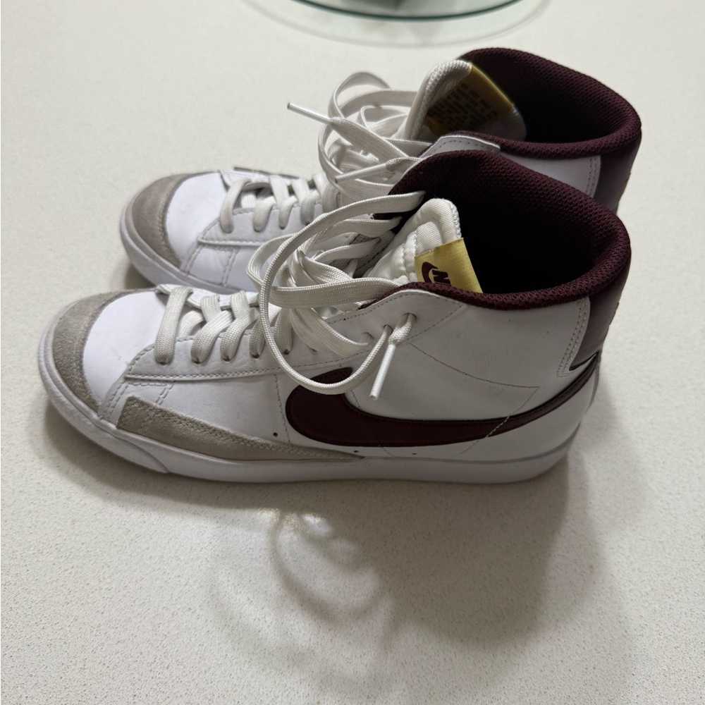 Nike White and Burgundy High-Top Sneakers
